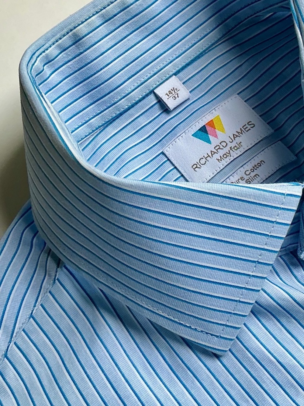 Richard James  , Mayfair slim blue striped pure cotton shirt Sz 14 1/2~37